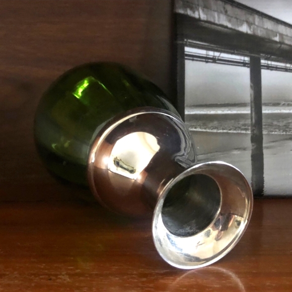 Green Glass Bud Vase with Silver Neck Detail - Picture 5 of 7